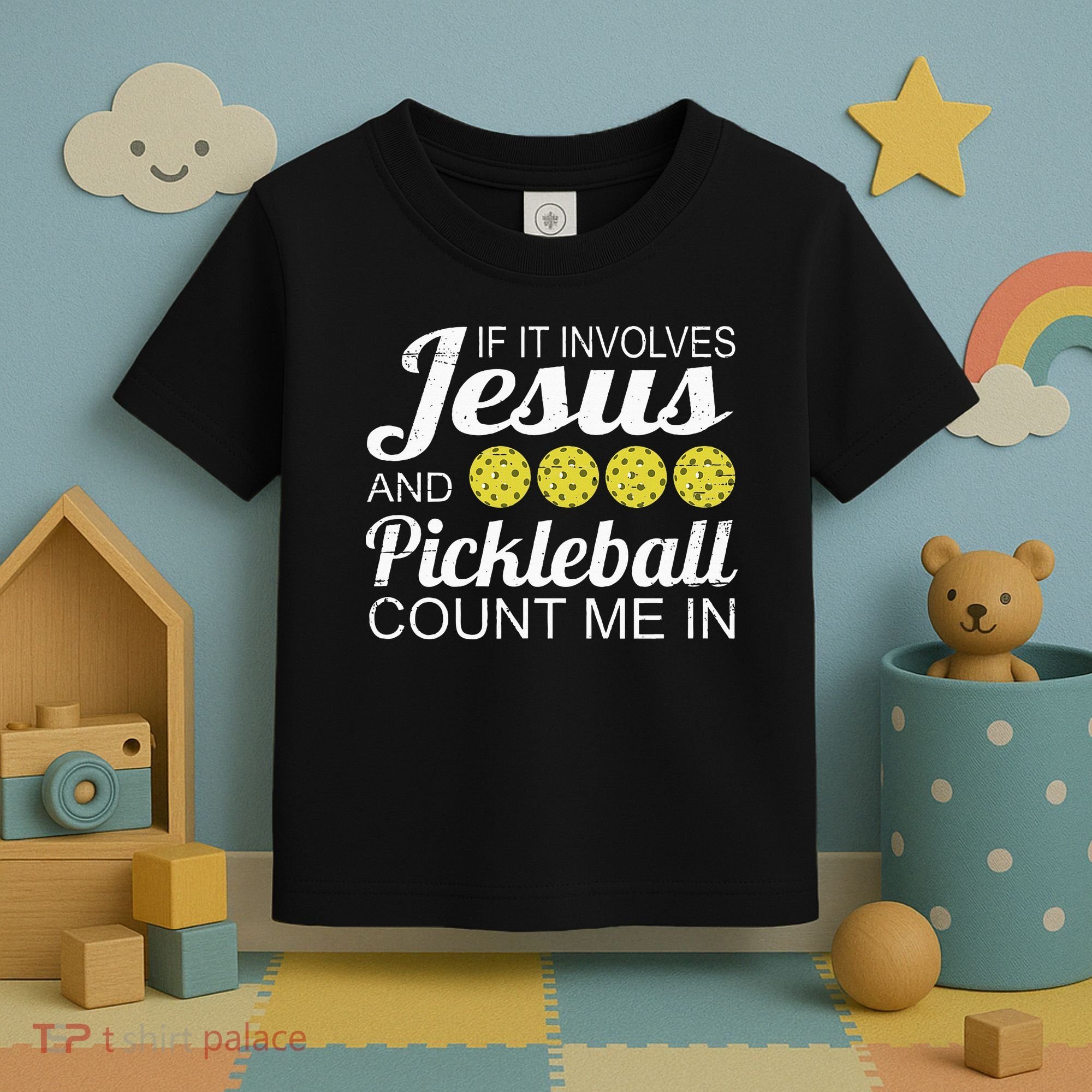 Distressed Jesus Pickleball Player Worship Church Graphic Toddler T-Shirt