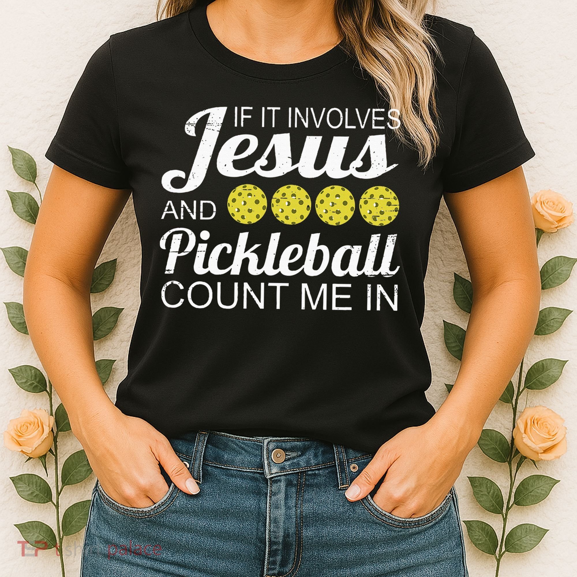 Distressed Jesus Pickleball Player Worship Church Graphic Women's T-Shirt