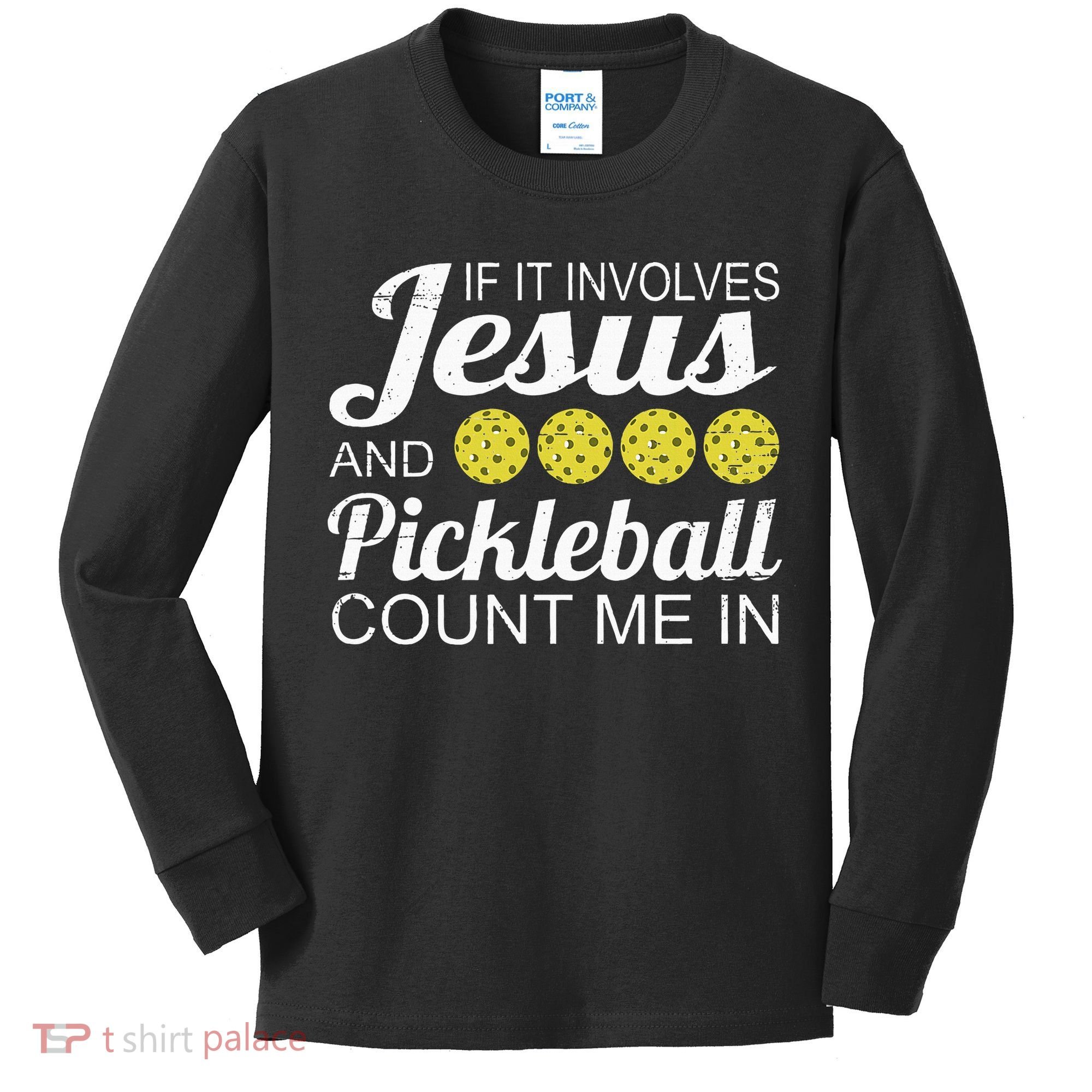 Distressed Jesus Pickleball Player Worship Church Graphic Kids Long Sleeve Shirt
