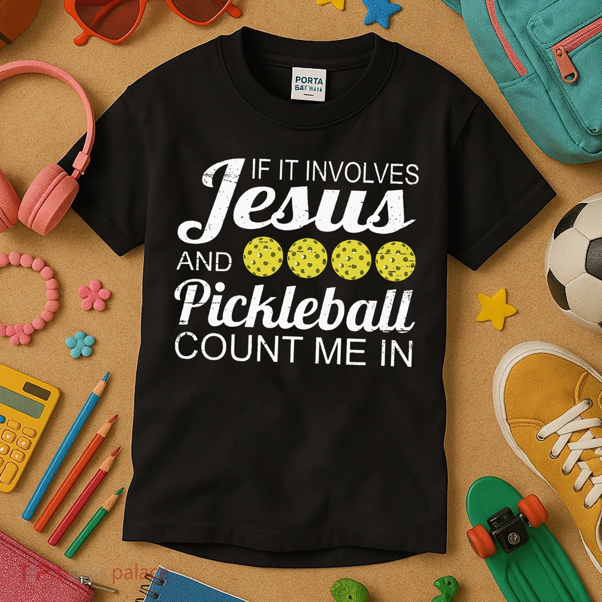 Distressed Jesus Pickleball Player Worship Church Graphic Kids T-Shirt