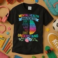 Dont Judge What You Dont Understand Mental Health Support Kids T-Shirt thumb 3