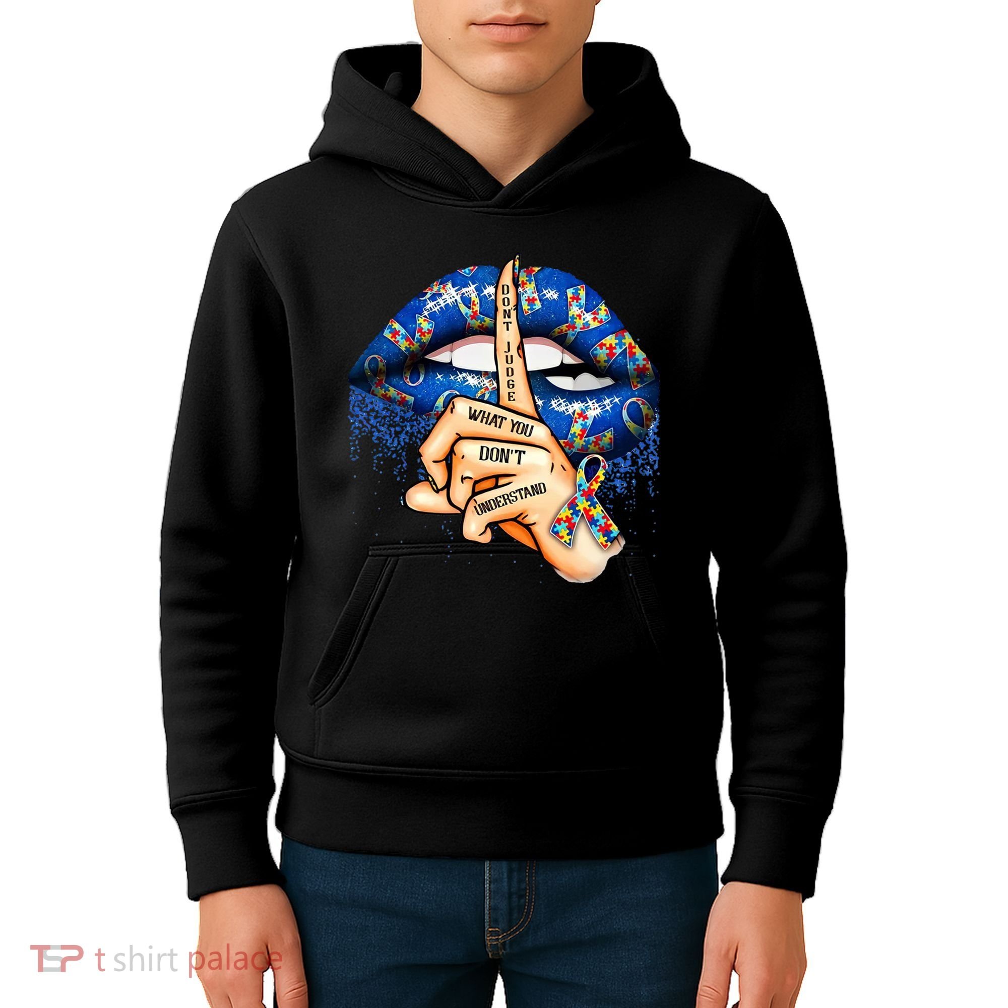 Dont Judge What You Dont Understand Autism Awareness Lips Kids Hoodie