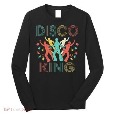 Disco King 1970s 1980s Distressed Dance 70s Long Sleeve Shirt