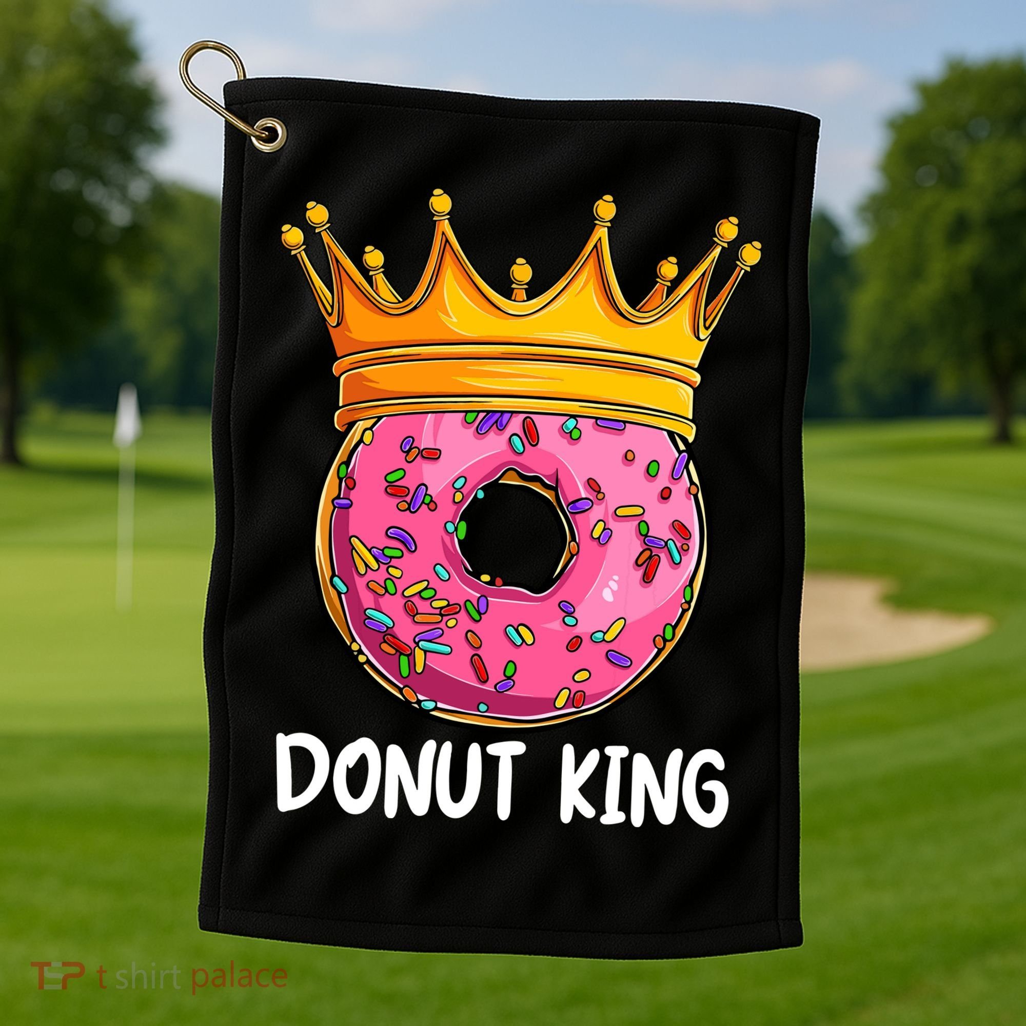 Donut King Doughnut Funny Donut Crown Sweet Baker Golf Towel