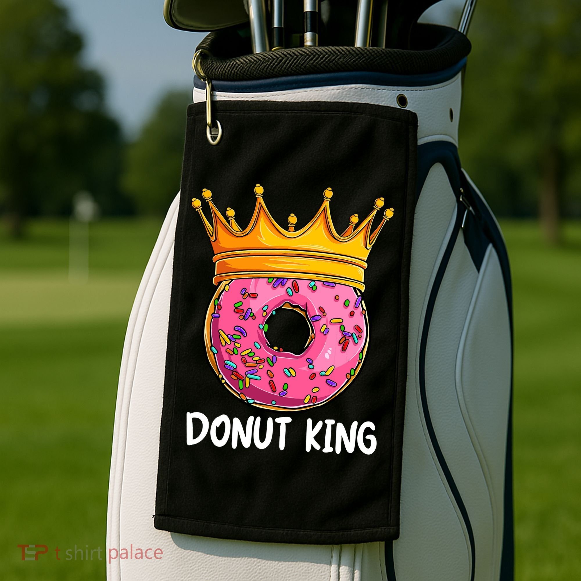 Donut King Doughnut Funny Donut Crown Sweet Baker Golf Towel