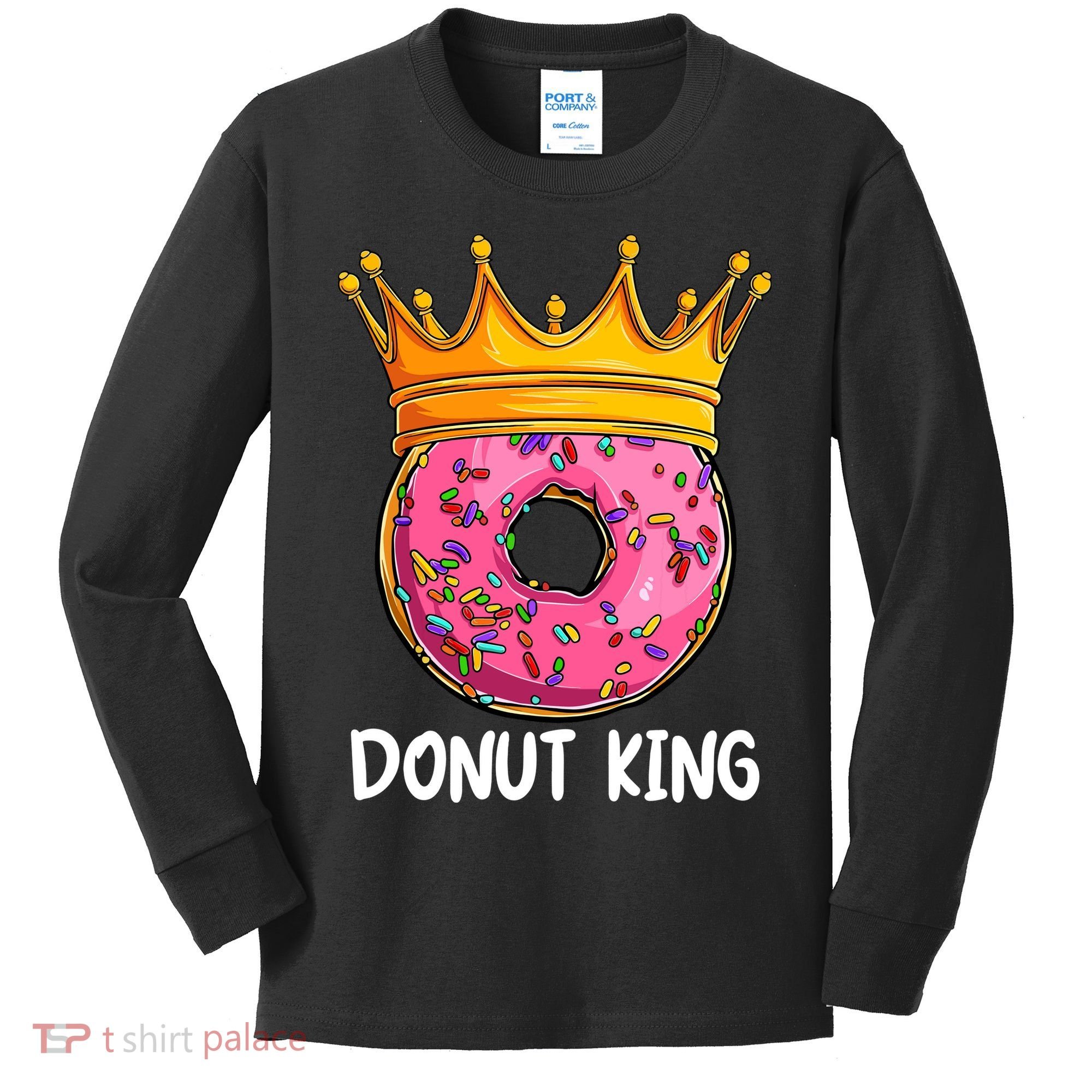 Donut King Doughnut Funny Donut Crown Sweet Baker Kids Long Sleeve Shirt