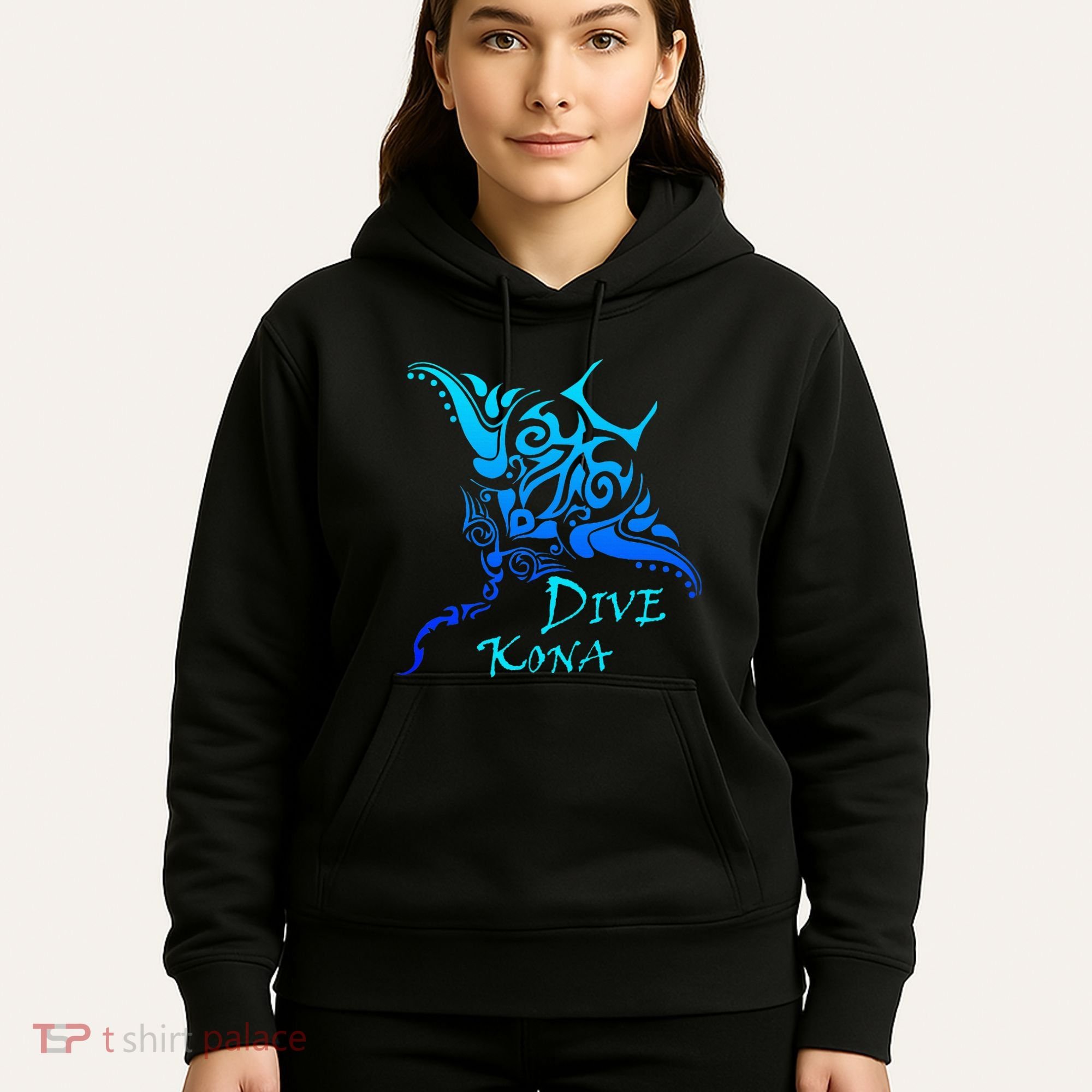 Dive Kona Hawaii Tribal Stingray Polynesian Tattoo Hoodie