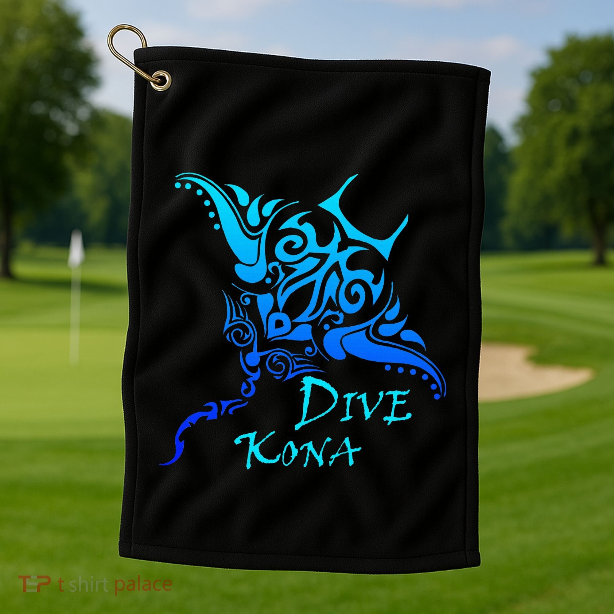 Dive Kona Hawaii Tribal Stingray Polynesian Tattoo Golf Towel