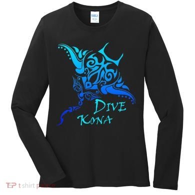 Dive Kona Hawaii Tribal Stingray Polynesian Tattoo Women's Long Sleeve Shirt