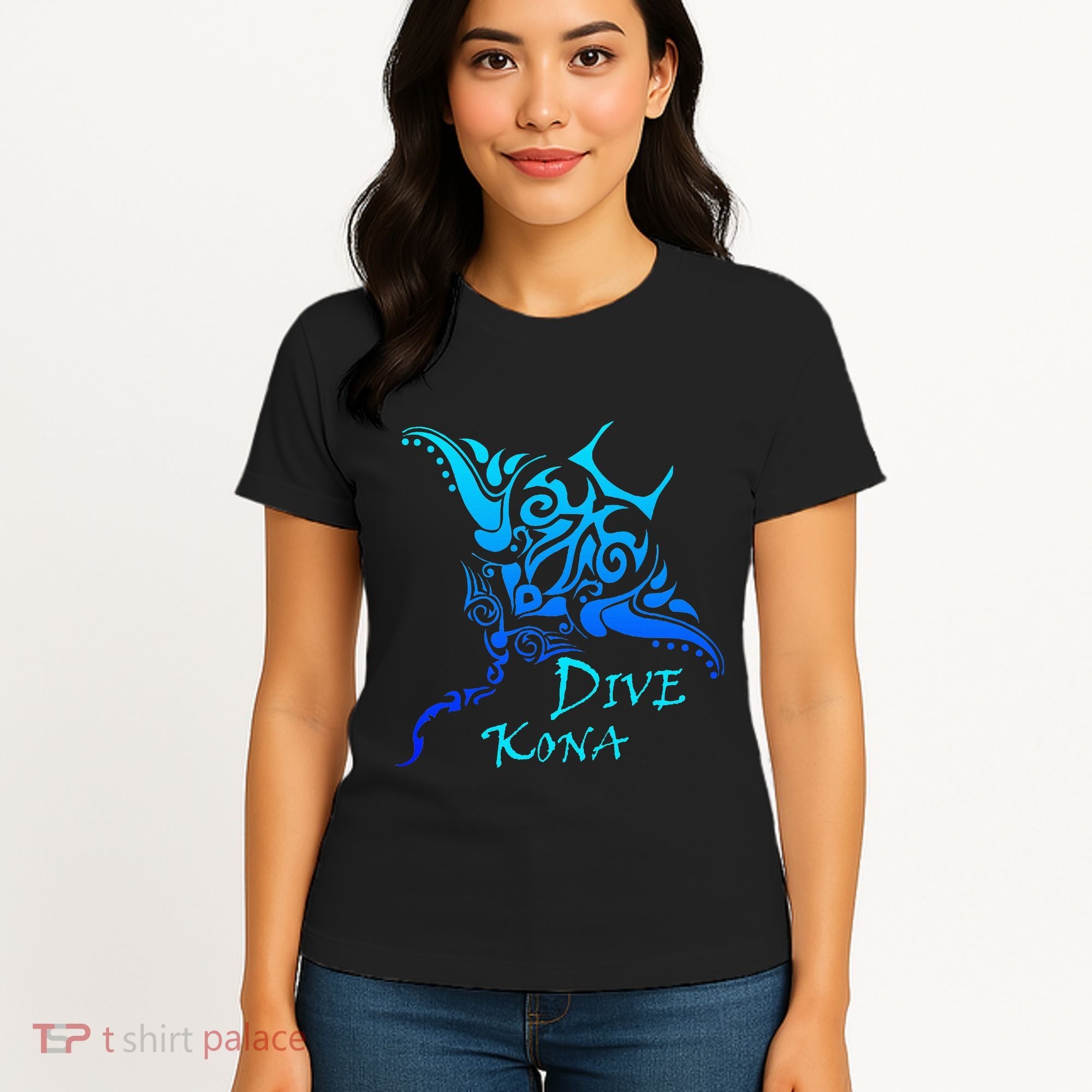 Dive Kona Hawaii Tribal Stingray Polynesian Tattoo Women's T-Shirt