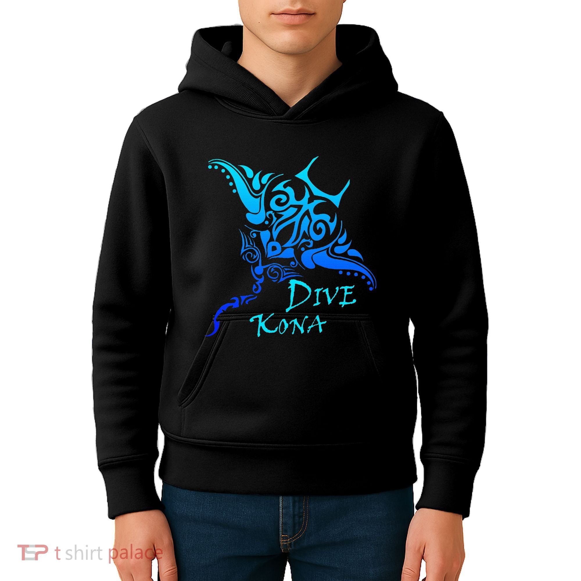 Dive Kona Hawaii Tribal Stingray Polynesian Tattoo Kids Hoodie