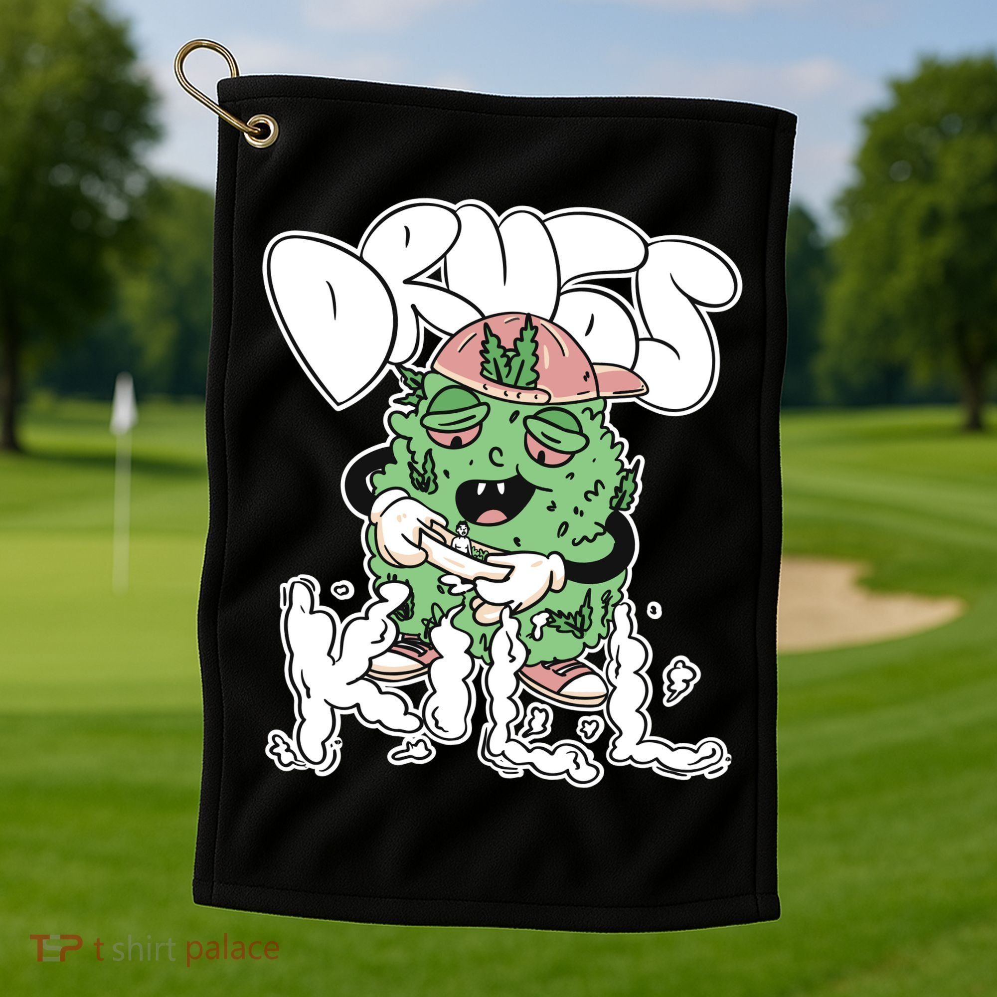 Drugs Kill Marijuana Bud Cartoon Golf Towel