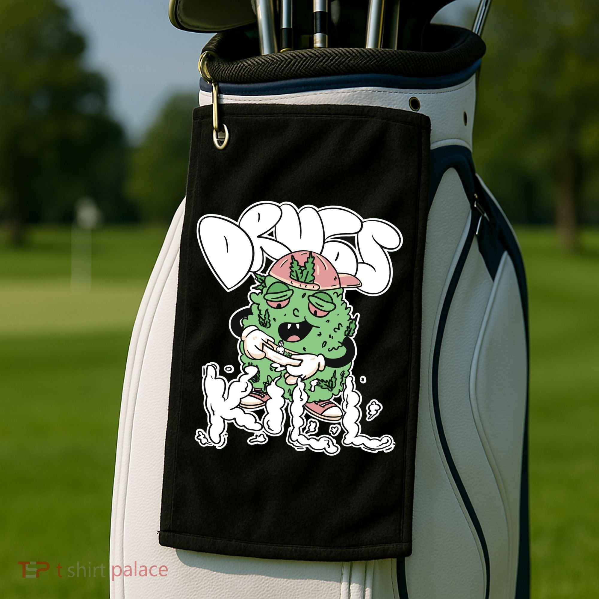 Drugs Kill Marijuana Bud Cartoon Golf Towel