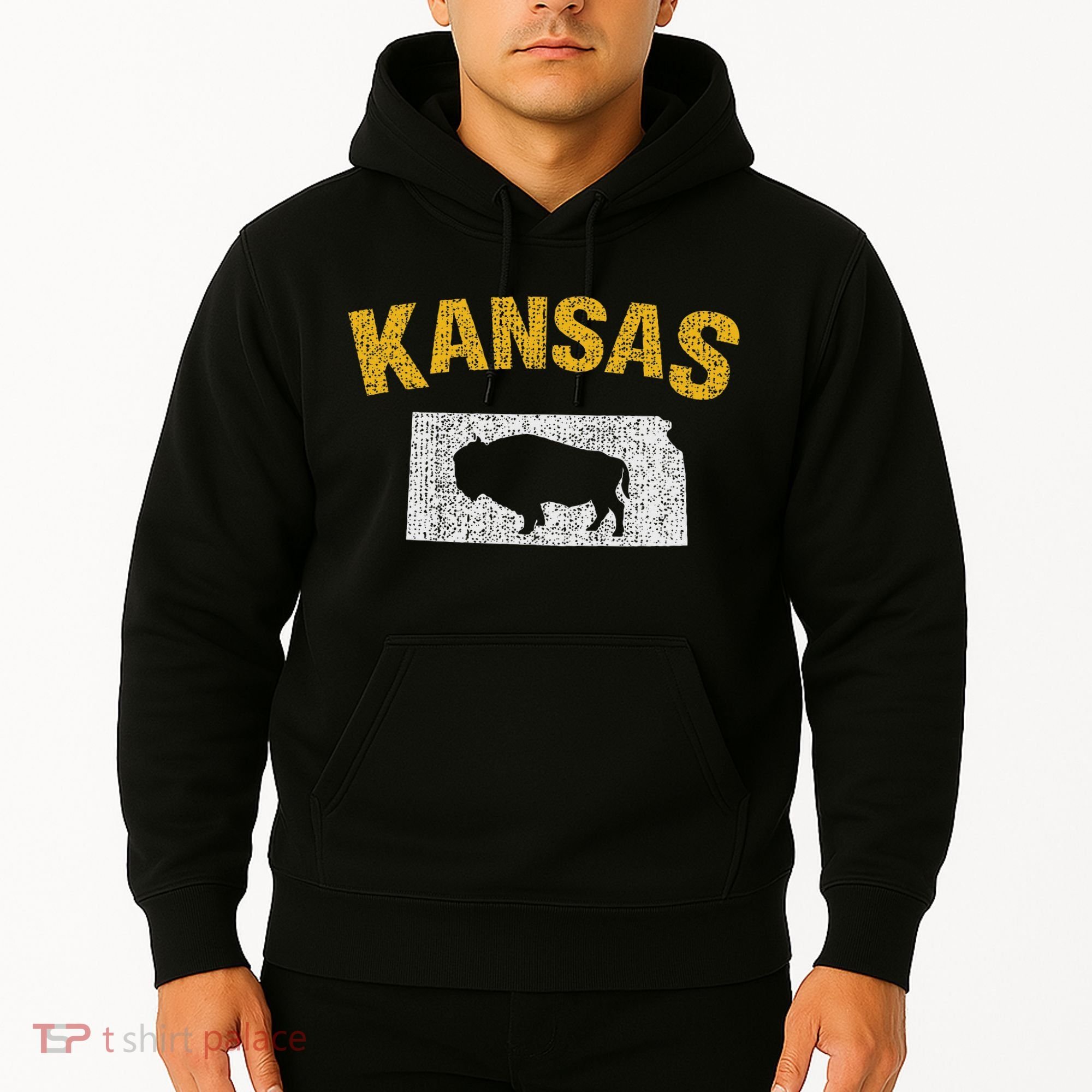 Distressed Kansas State And Buffalo Bison Hoodie