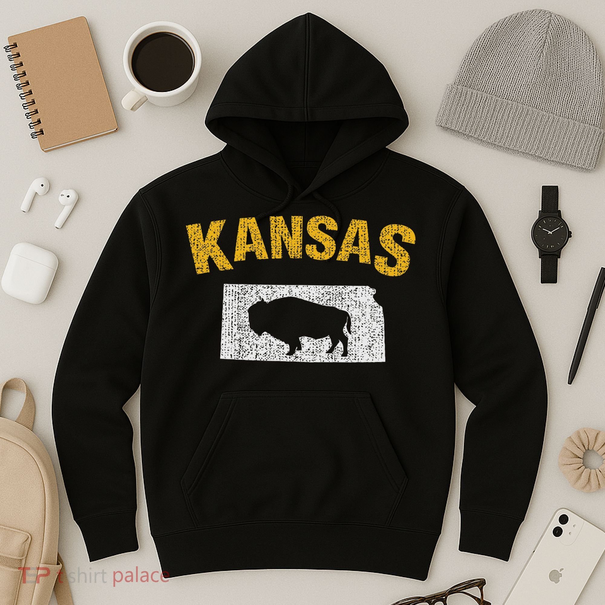 Distressed Kansas State And Buffalo Bison Hoodie