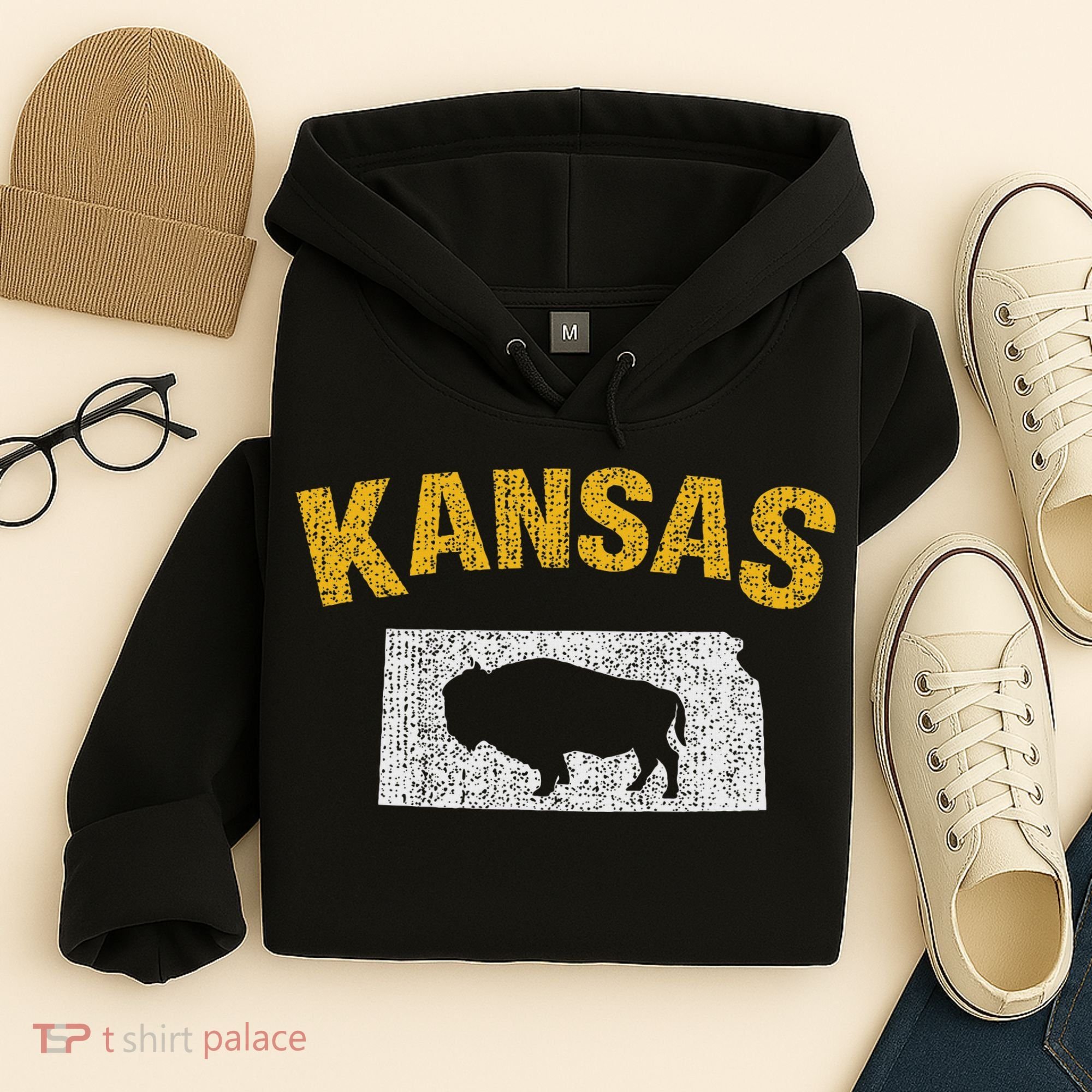 Distressed Kansas State And Buffalo Bison Hoodie