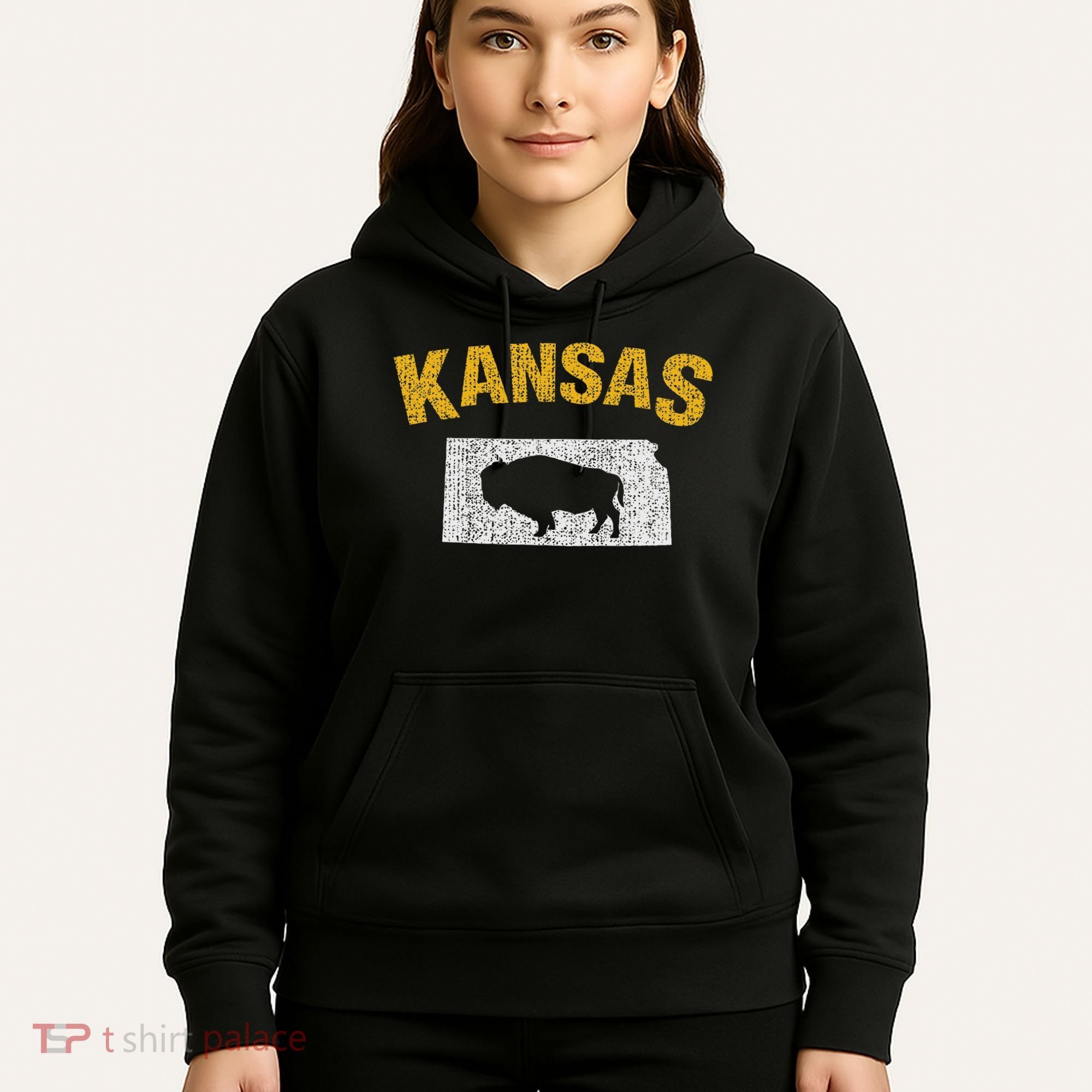 Distressed Kansas State And Buffalo Bison Hoodie