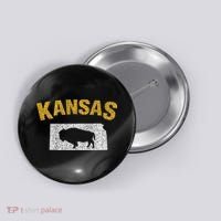 Distressed Kansas State And Buffalo Bison Button thumb 0