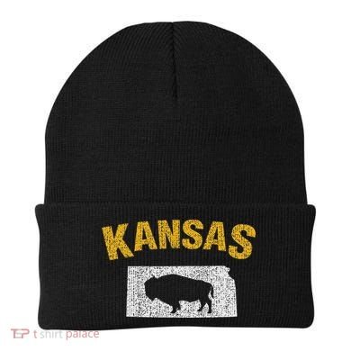 Distressed Kansas State And Buffalo Bison Beanie
