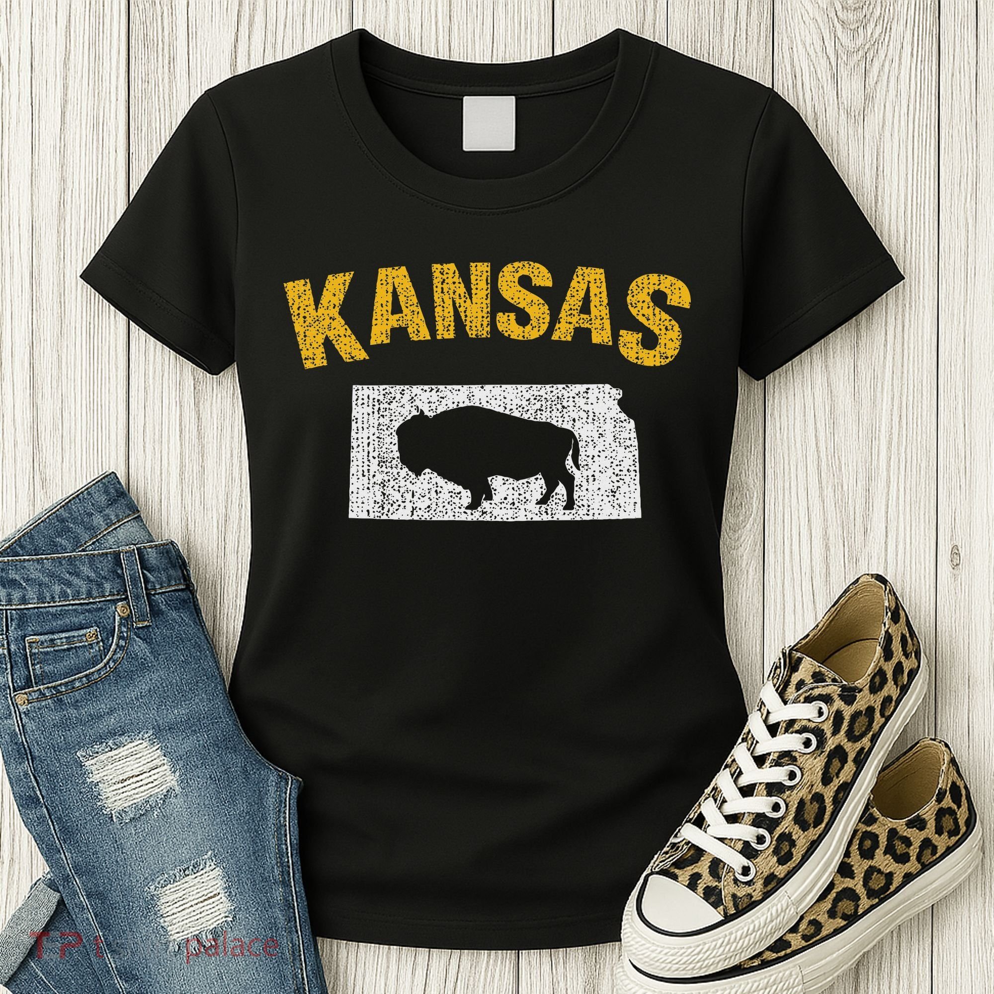 Distressed Kansas State And Buffalo Bison Women's T-Shirt