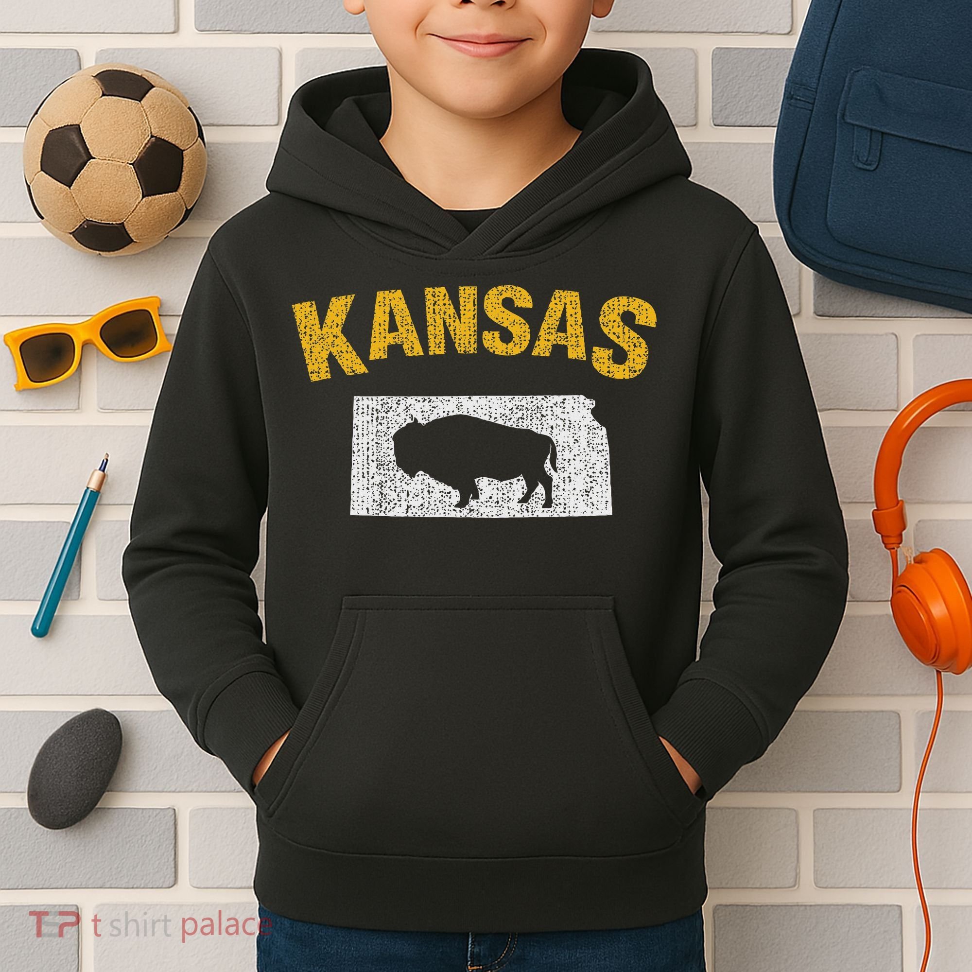 Distressed Kansas State And Buffalo Bison Kids Hoodie