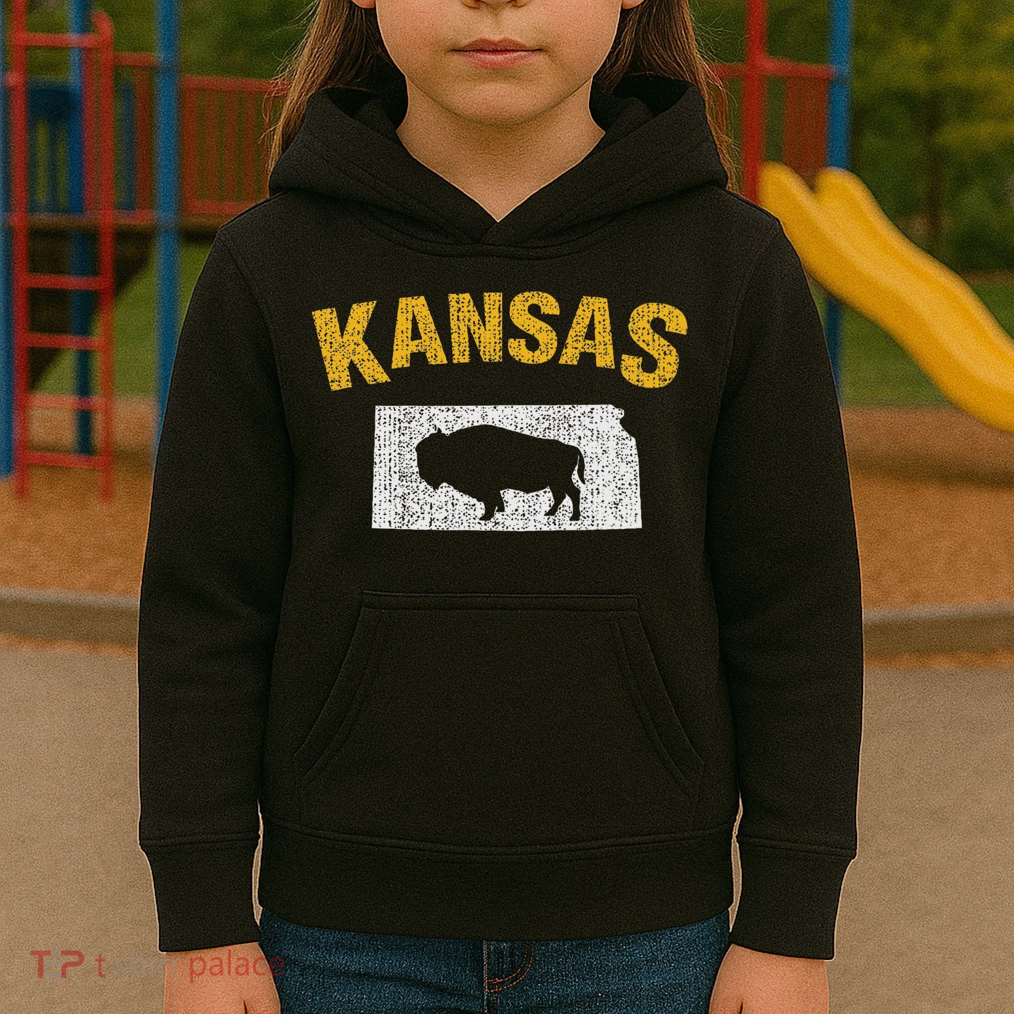 Distressed Kansas State And Buffalo Bison Kids Hoodie