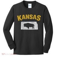 Distressed Kansas State And Buffalo Bison Kids Long Sleeve Shirt thumb 0