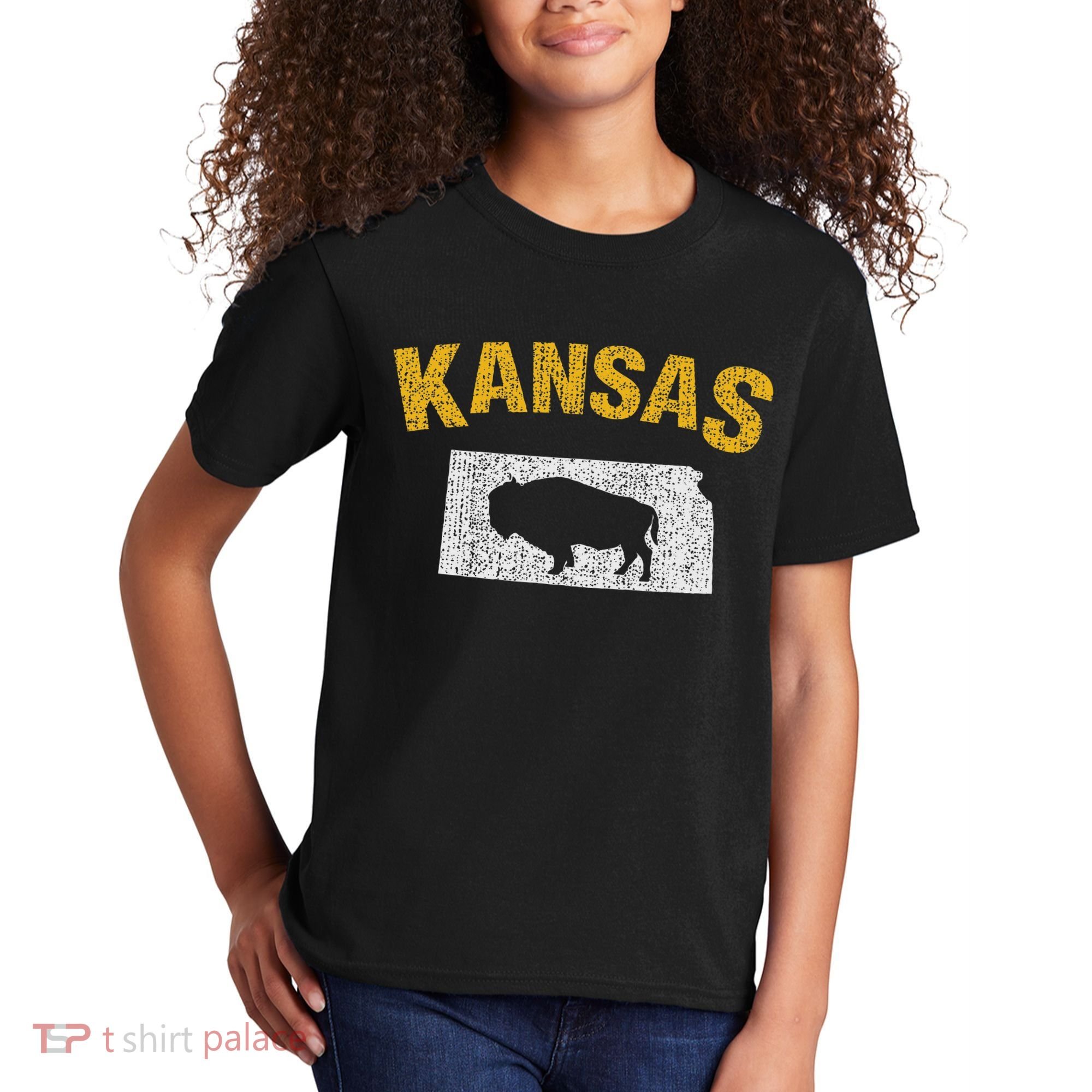 Distressed Kansas State And Buffalo Bison Kids T-Shirt
