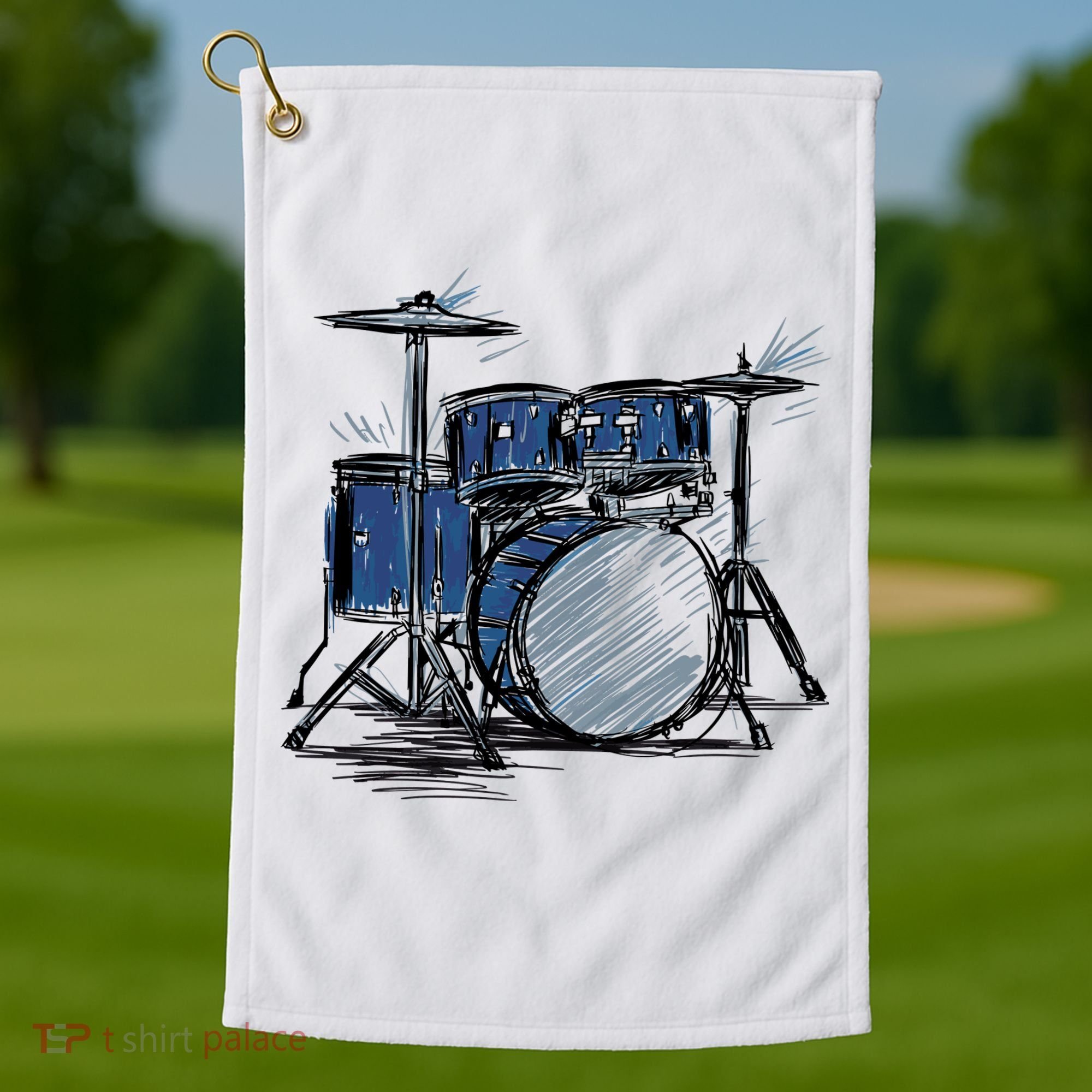 Drum Kit Sketch Music Golf Towel