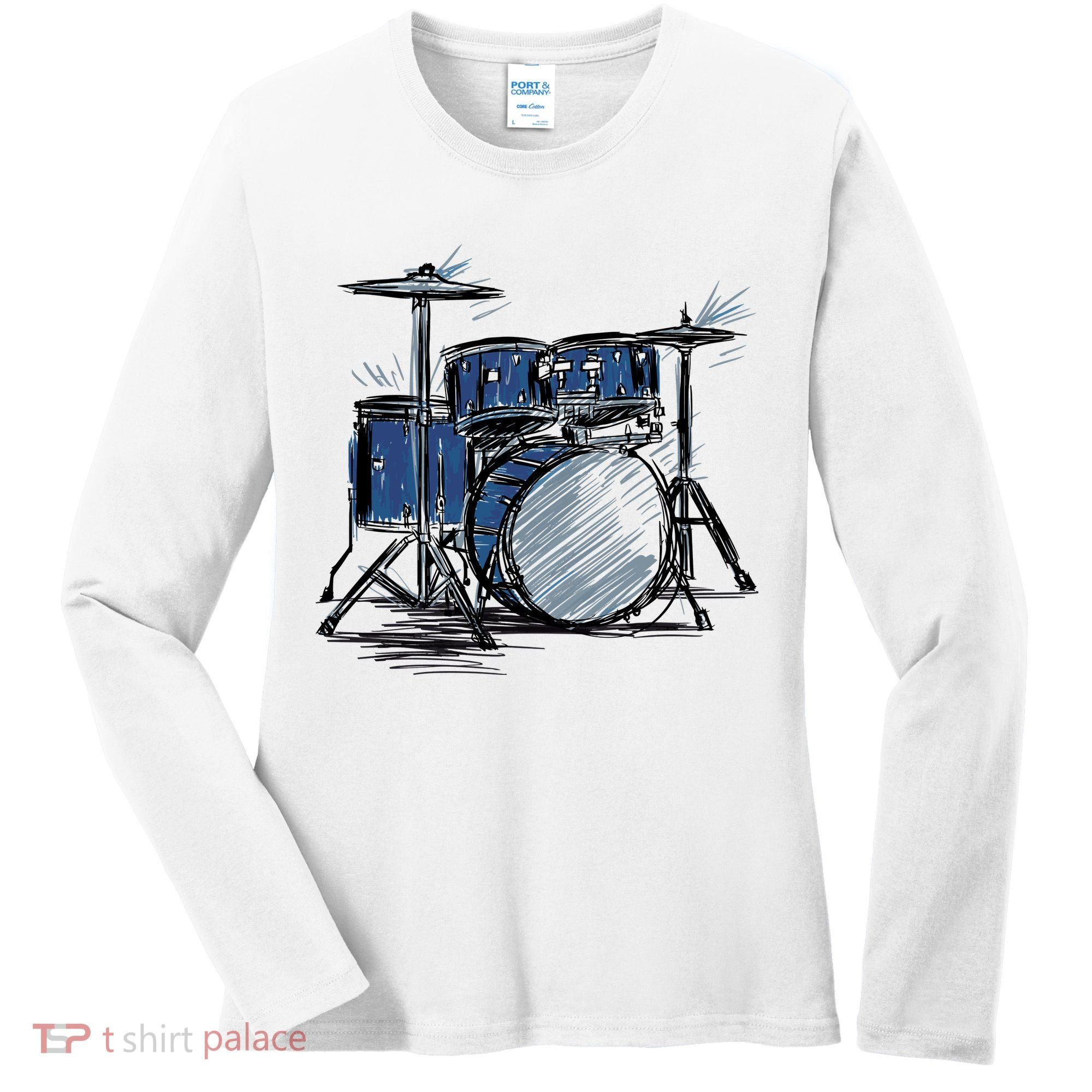 Drum Kit Sketch Music Women's Long Sleeve Shirt