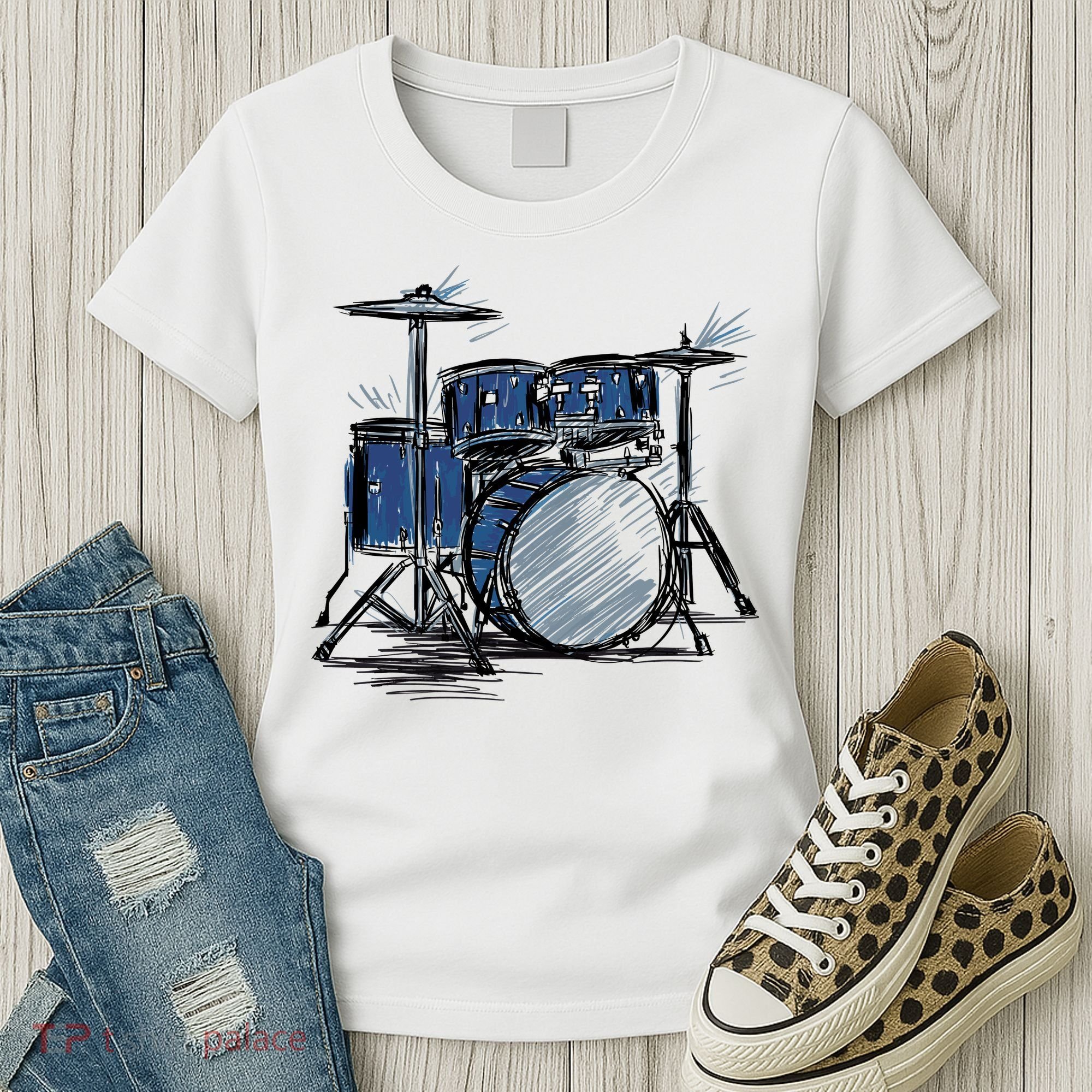 Drum Kit Sketch Music Women's T-Shirt