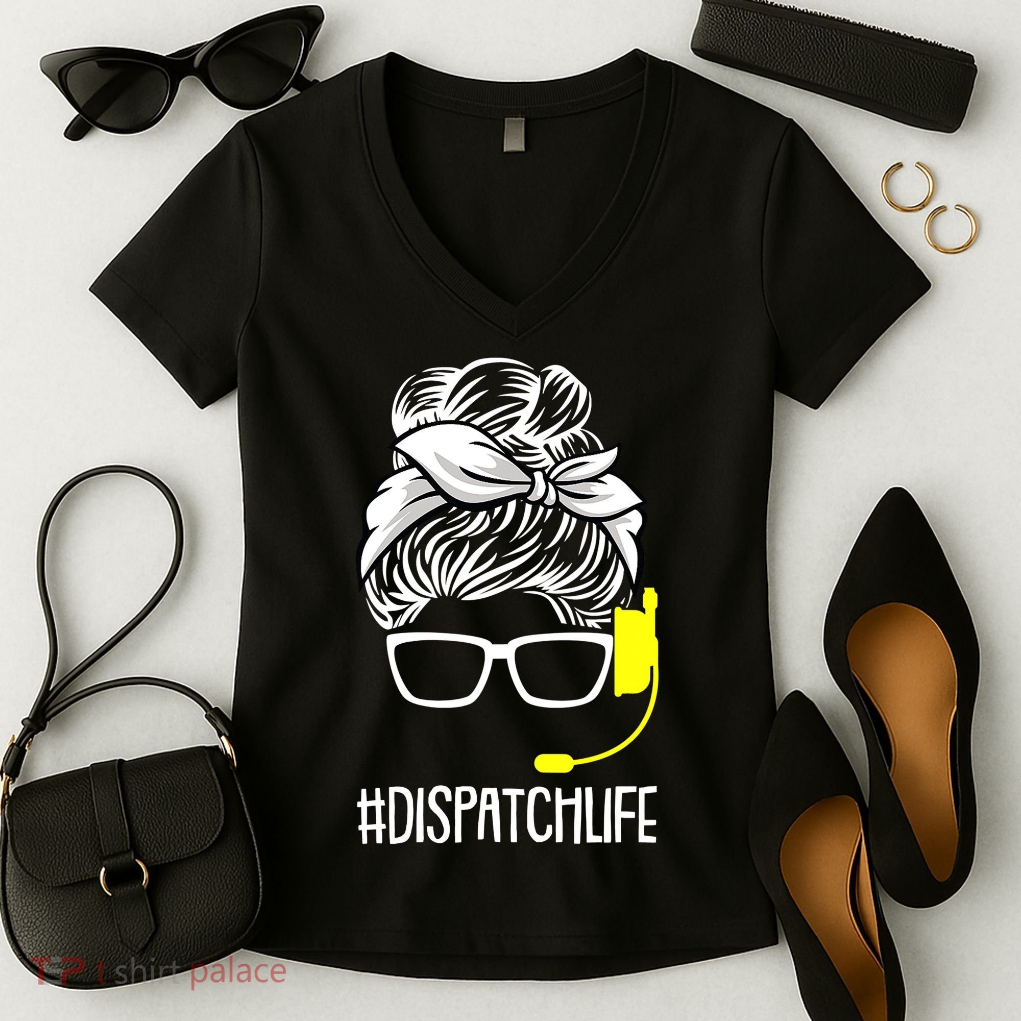 Dispatch Life 911 Dispatcher Thin Gold Line Operator Women's V-Neck T-Shirt