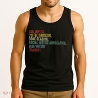 Dog Loving Coffee Drinking Book Reading Social Justice Tank Top thumb 3