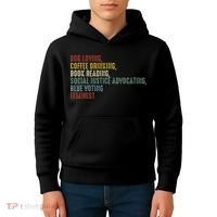 Dog Loving Coffee Drinking Book Reading Social Justice Kids Hoodie thumb 4