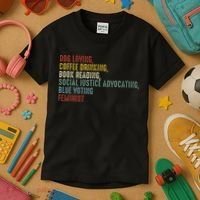 Dog Loving Coffee Drinking Book Reading Social Justice Kids T-Shirt thumb 3