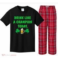 Drink Like Champion Today St Patricks Day Irish Drinking Kids Plaid Pajama Set thumb 0