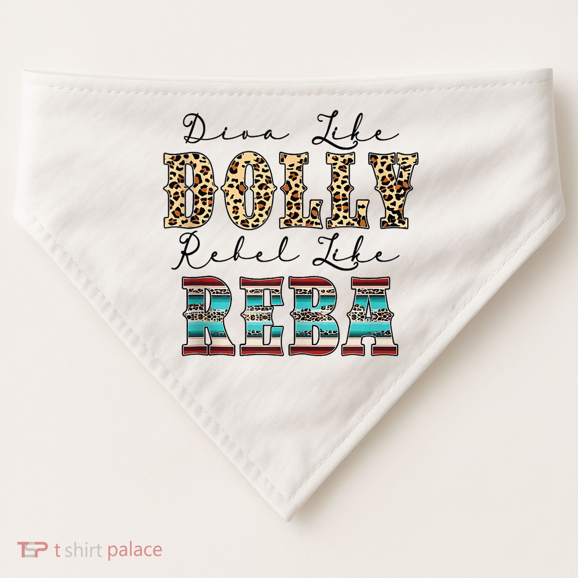 Diva Like Dolly Rebel Like Reba Leopard Texture Style USA-Made Doggie Bandana
