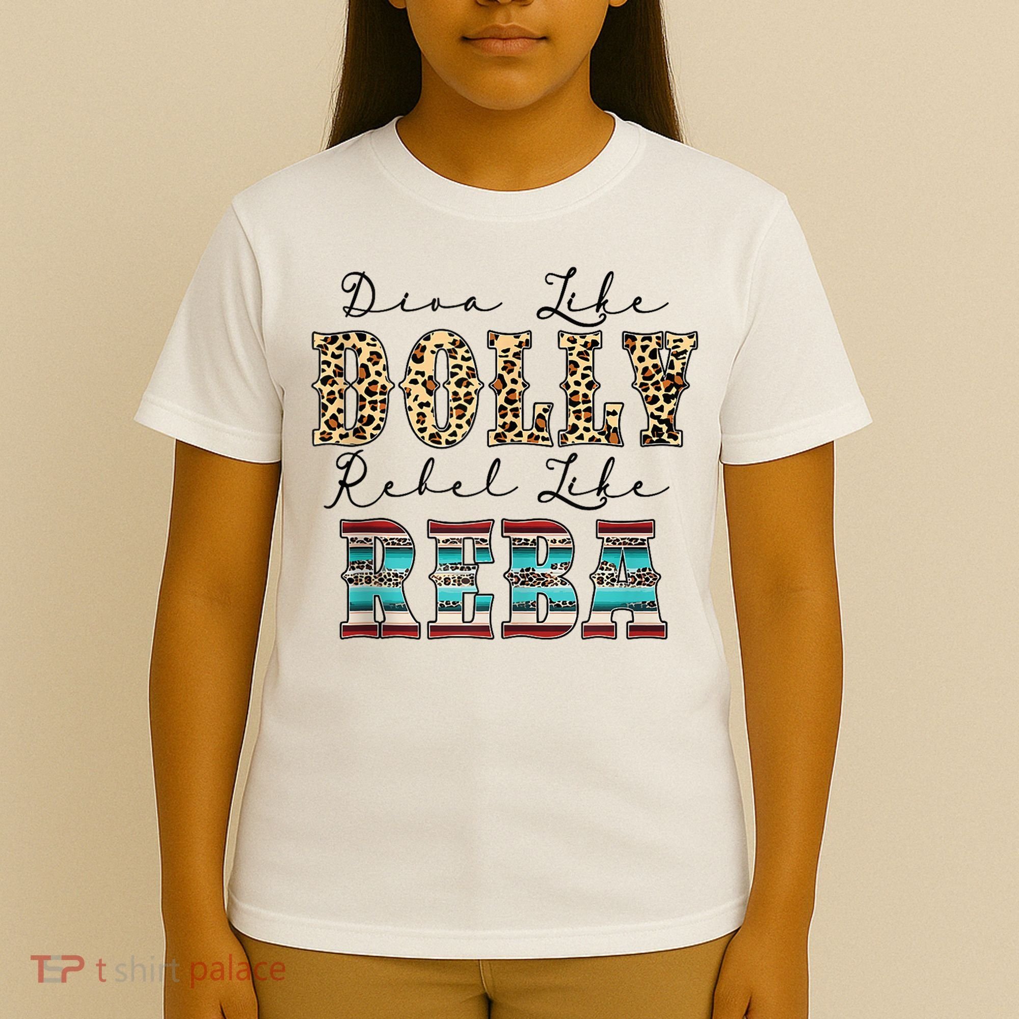 Diva Like Dolly Rebel Like Reba Leopard Texture Style T-Shirt