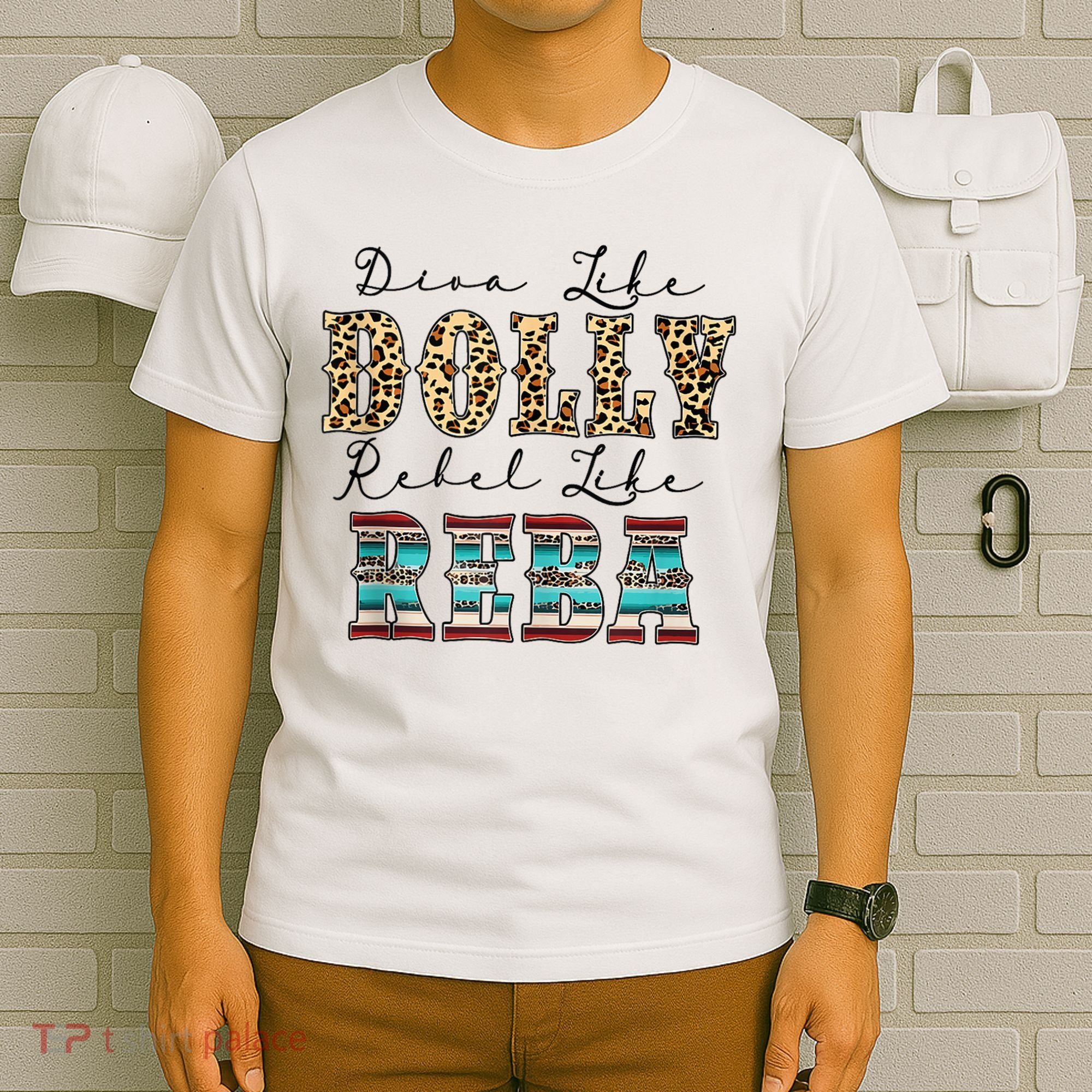 Diva Like Dolly Rebel Like Reba Leopard Texture Style T-Shirt