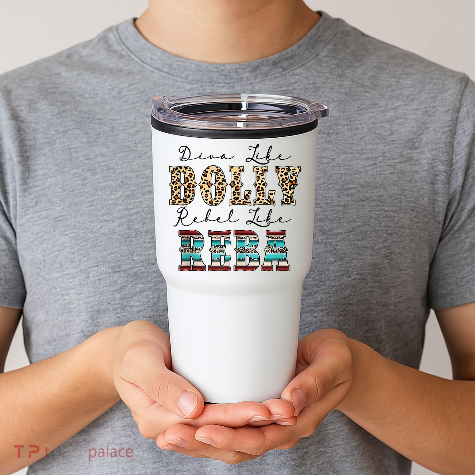 Diva Like Dolly Rebel Like Reba Leopard Texture Style Tumbler
