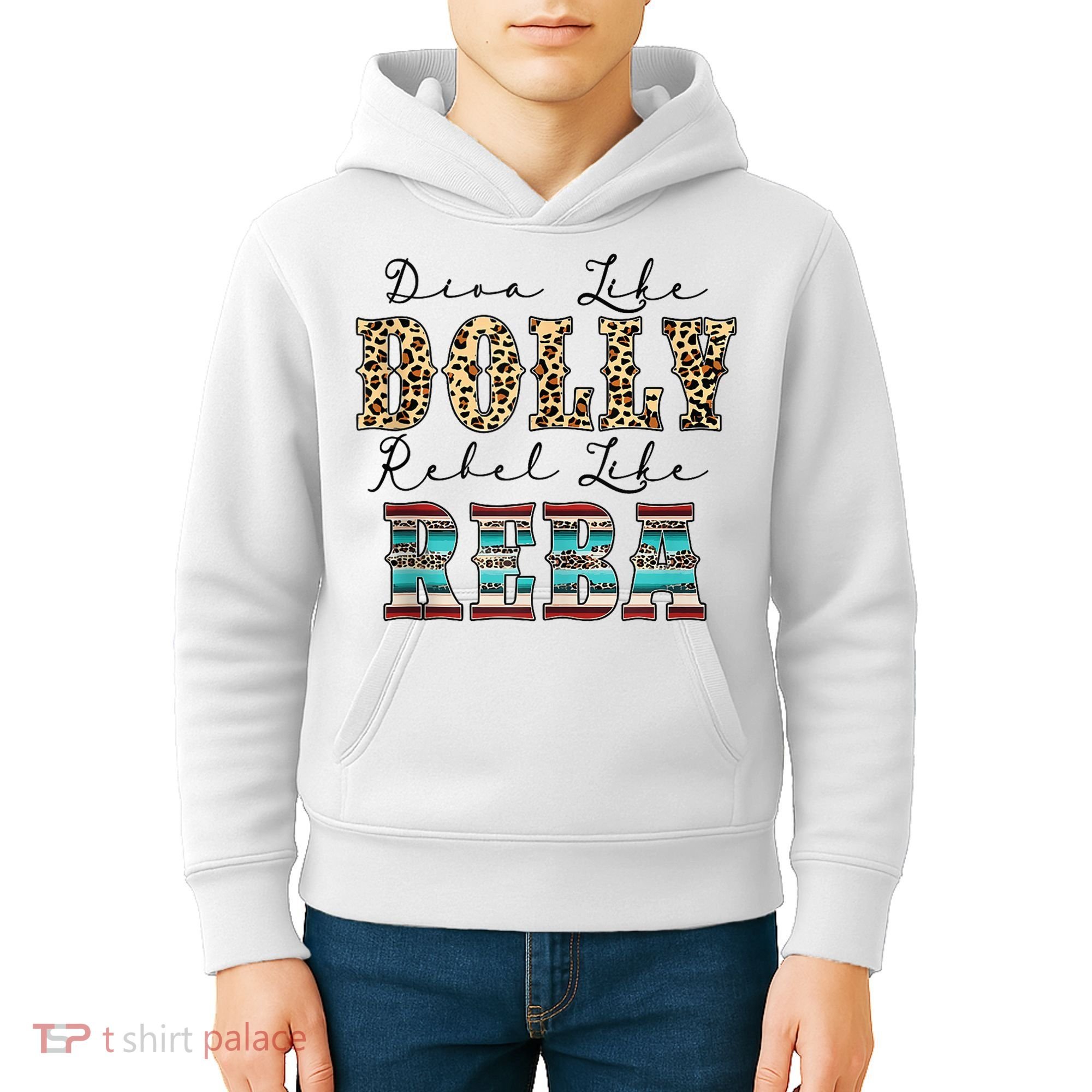 Diva Like Dolly Rebel Like Reba Leopard Texture Style Kids Hoodie