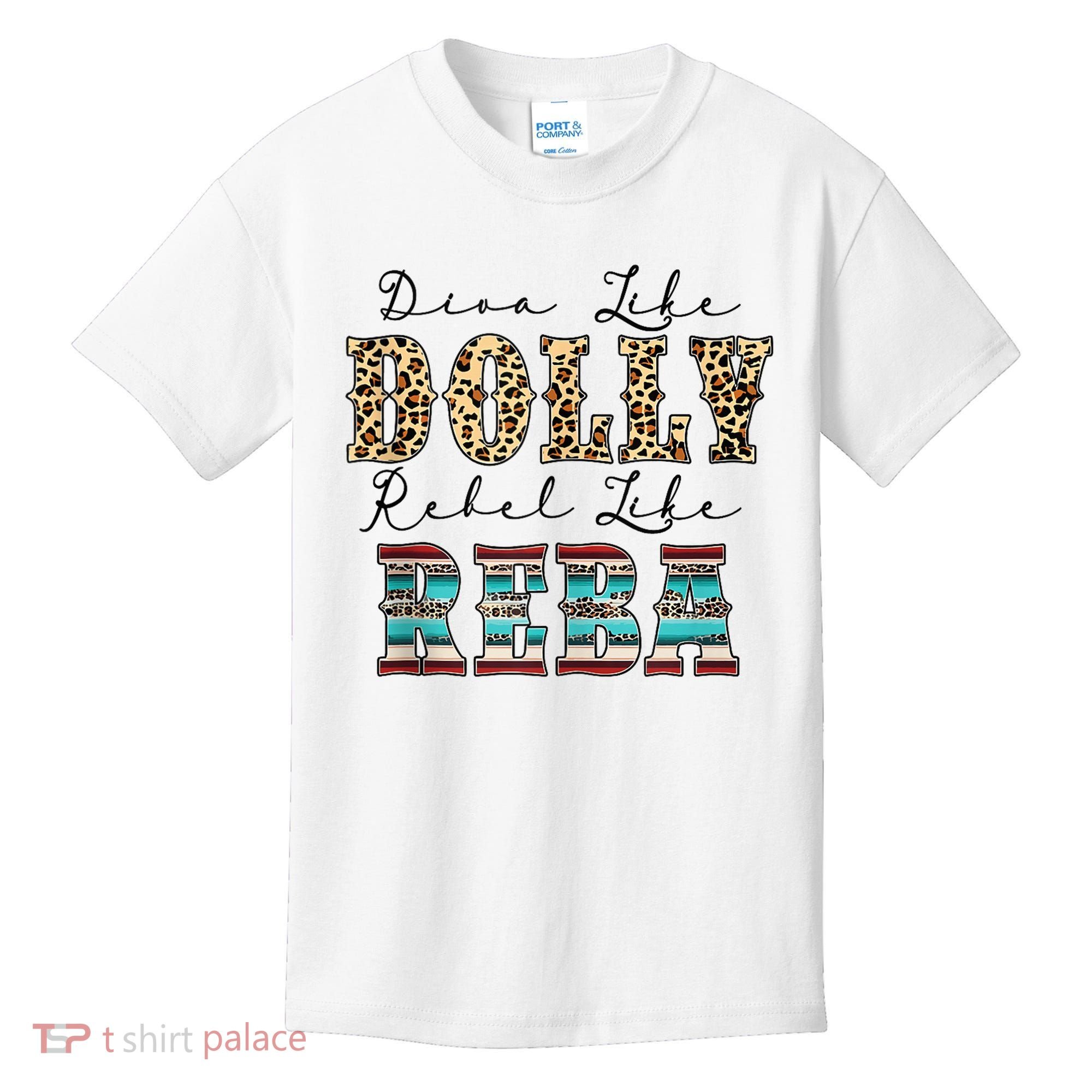 Diva Like Dolly Rebel Like Reba Leopard Texture Style Kids T-Shirt