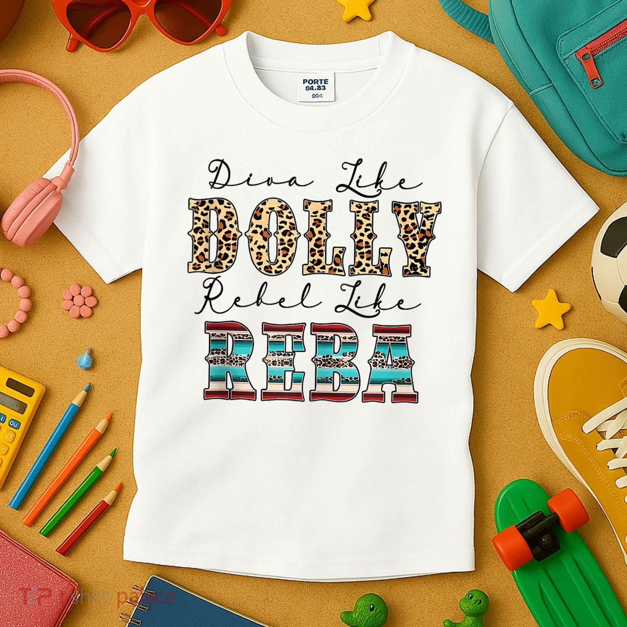 Diva Like Dolly Rebel Like Reba Leopard Texture Style Kids T-Shirt