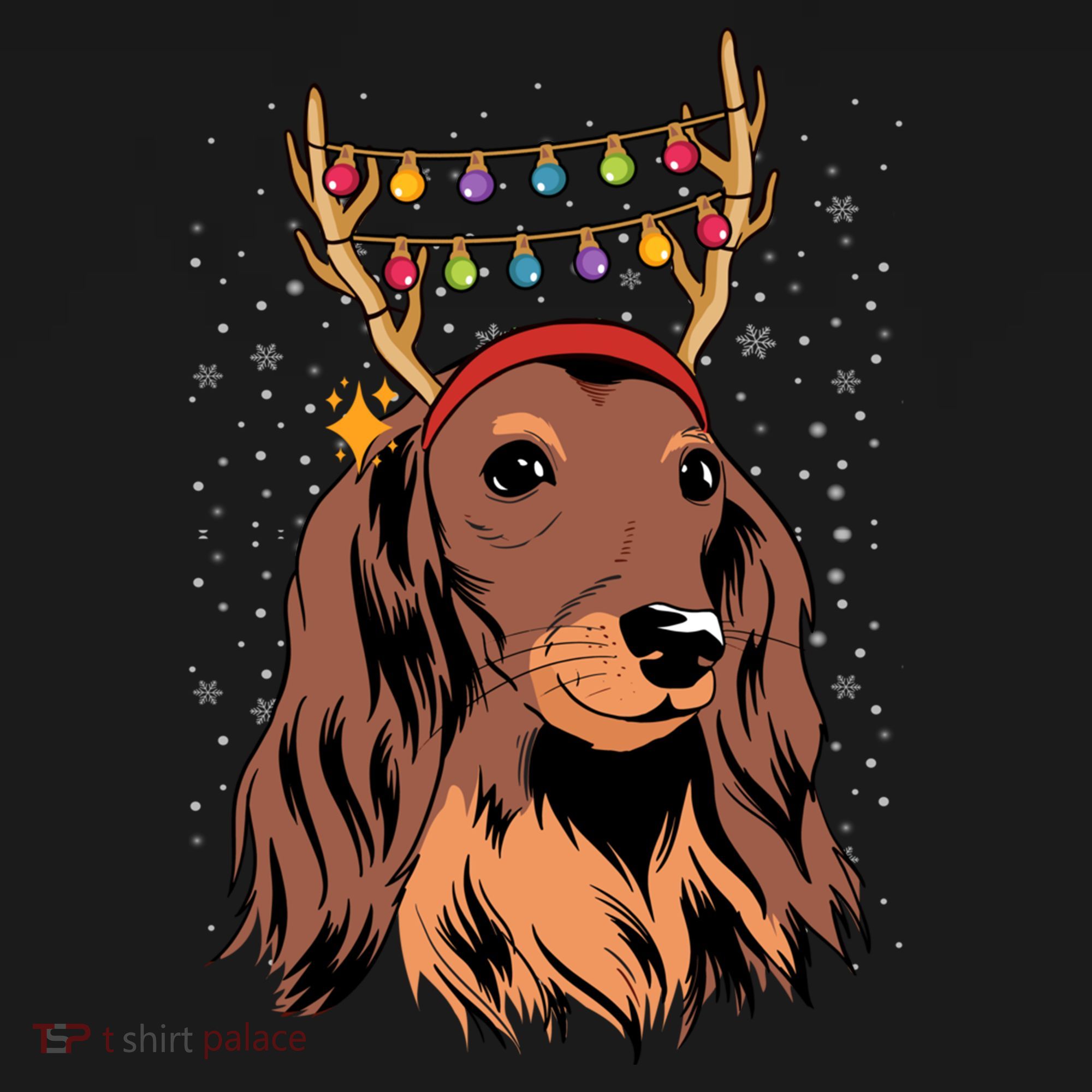 Dachshund Long Hair Reindeer Christmas Tree Lights Xmas Gift Doggie Tank