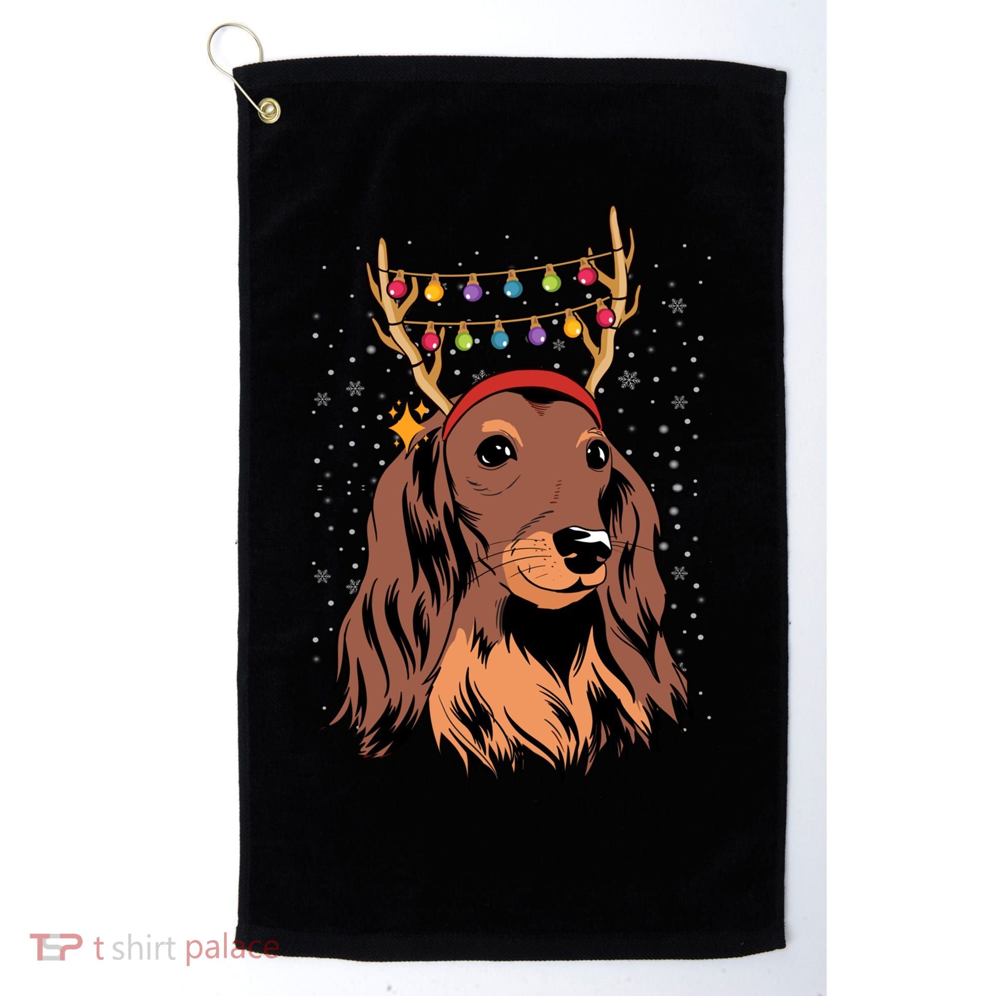 Dachshund Long Hair Reindeer Christmas Tree Lights Xmas Gift Golf Towel