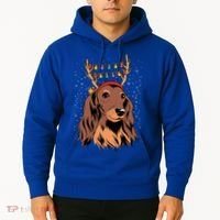 Dachshund Long Hair Reindeer Christmas Tree Lights Xmas Gift Hoodie thumb 2
