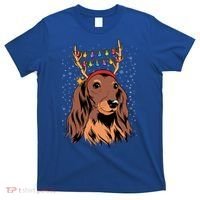 Dachshund Long Hair Reindeer Christmas Tree Lights Xmas Gift T-Shirt thumb 0