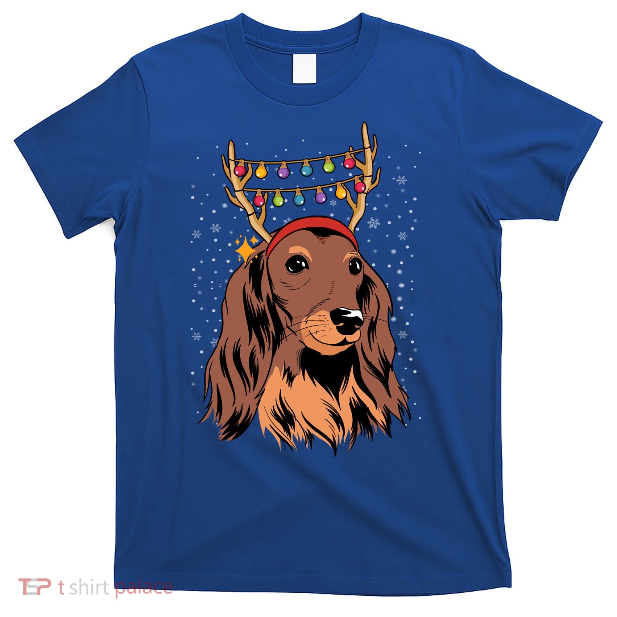 Dachshund Long Hair Reindeer Christmas Tree Lights Xmas Gift T-Shirt