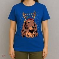 Dachshund Long Hair Reindeer Christmas Tree Lights Xmas Gift T-Shirt thumb 4