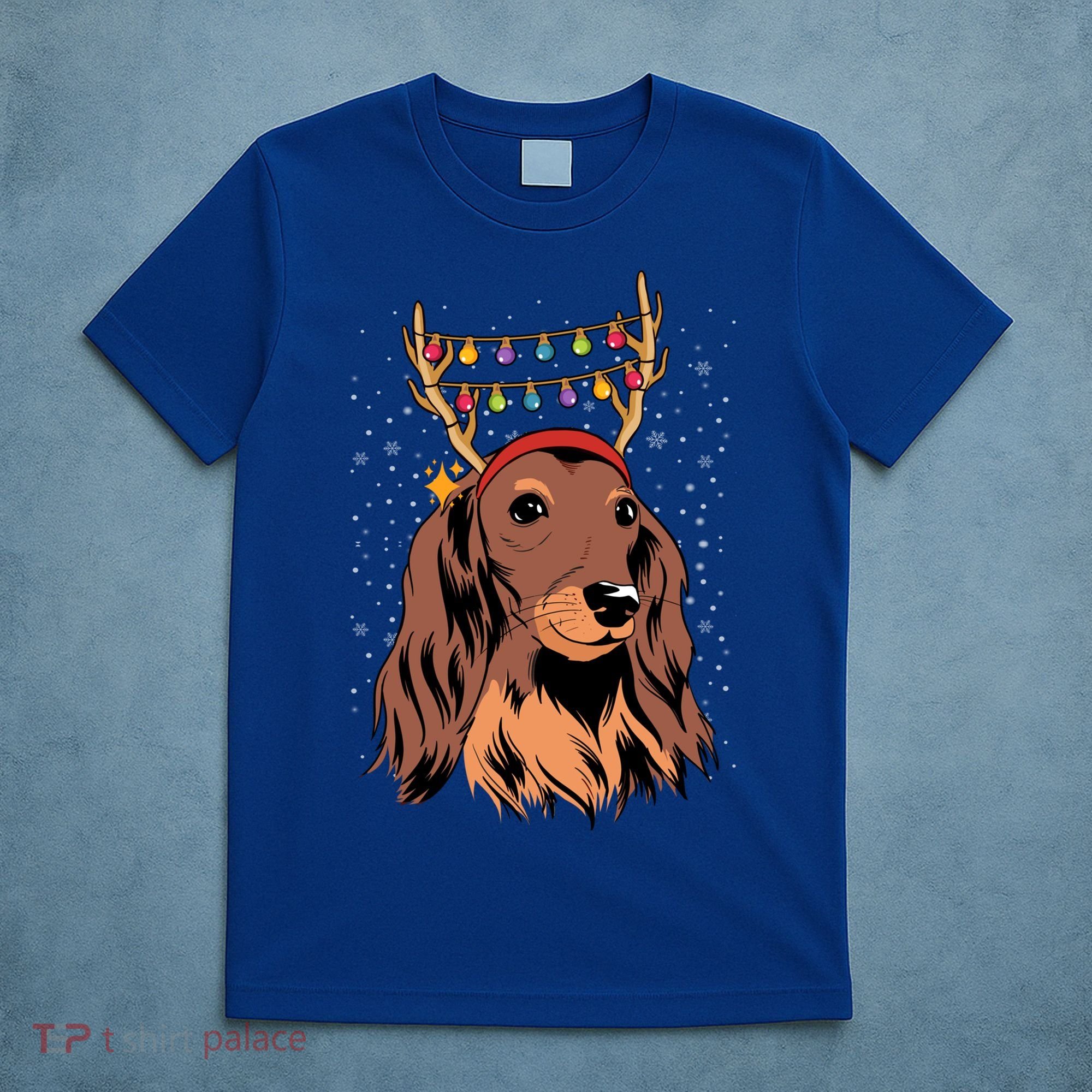 Dachshund Long Hair Reindeer Christmas Tree Lights Xmas Gift T-Shirt
